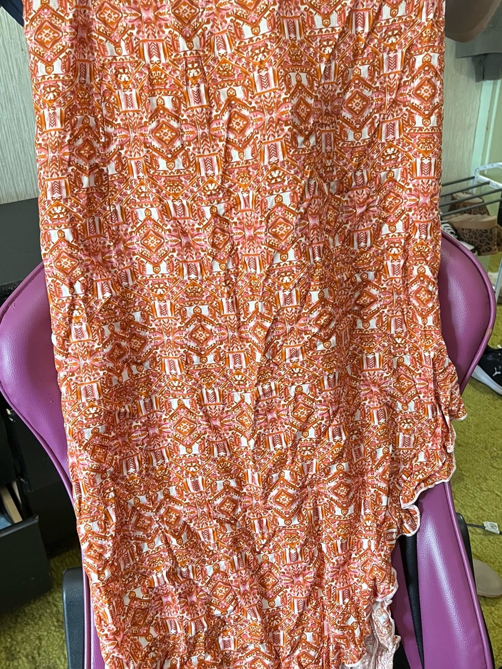 Timing Orange and White Geometric Maxi Skirt